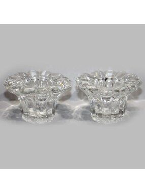 Forever Crystal CANDLE HOLDERS Clear Glass Round Faceted Set Of 2 3” Vintage